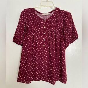 Loft, multimedia blouse, burgundy with small flowers- M